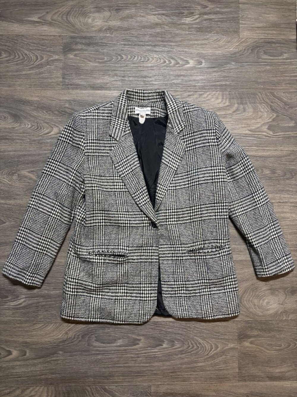 David Hollis Collection Houndstooth Tweed Blazer 14 Preppy Fall Retro Business